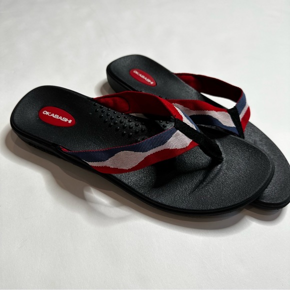 Okabashi Indigo Ocean flip flops Red / White & Blue size L - Picture 3 of 6